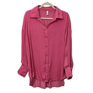 Glam Pink Oversized Long Sleeve Button Down Shirt‎